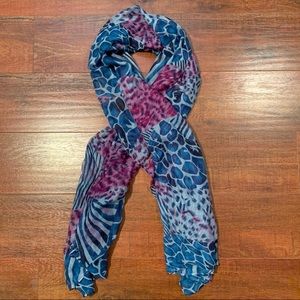 Blue and Magenta Zebra Cheetah Leopard Print Scarf